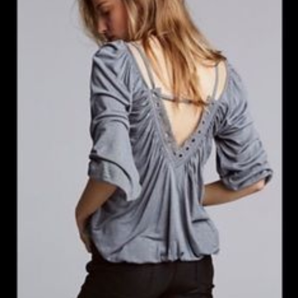 Free People Gray Green Cold Shoulder Top XS